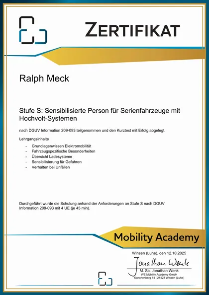 Zertifikat Stufe S: Sensibilisierte Person – Ralph Meck, WE Mobility Academy