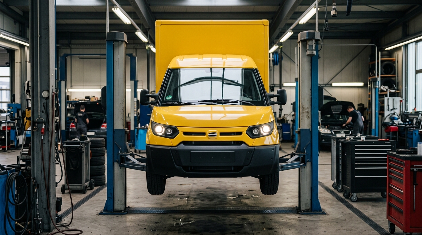StreetScooter DHL E-Transporter in der Werkstatt