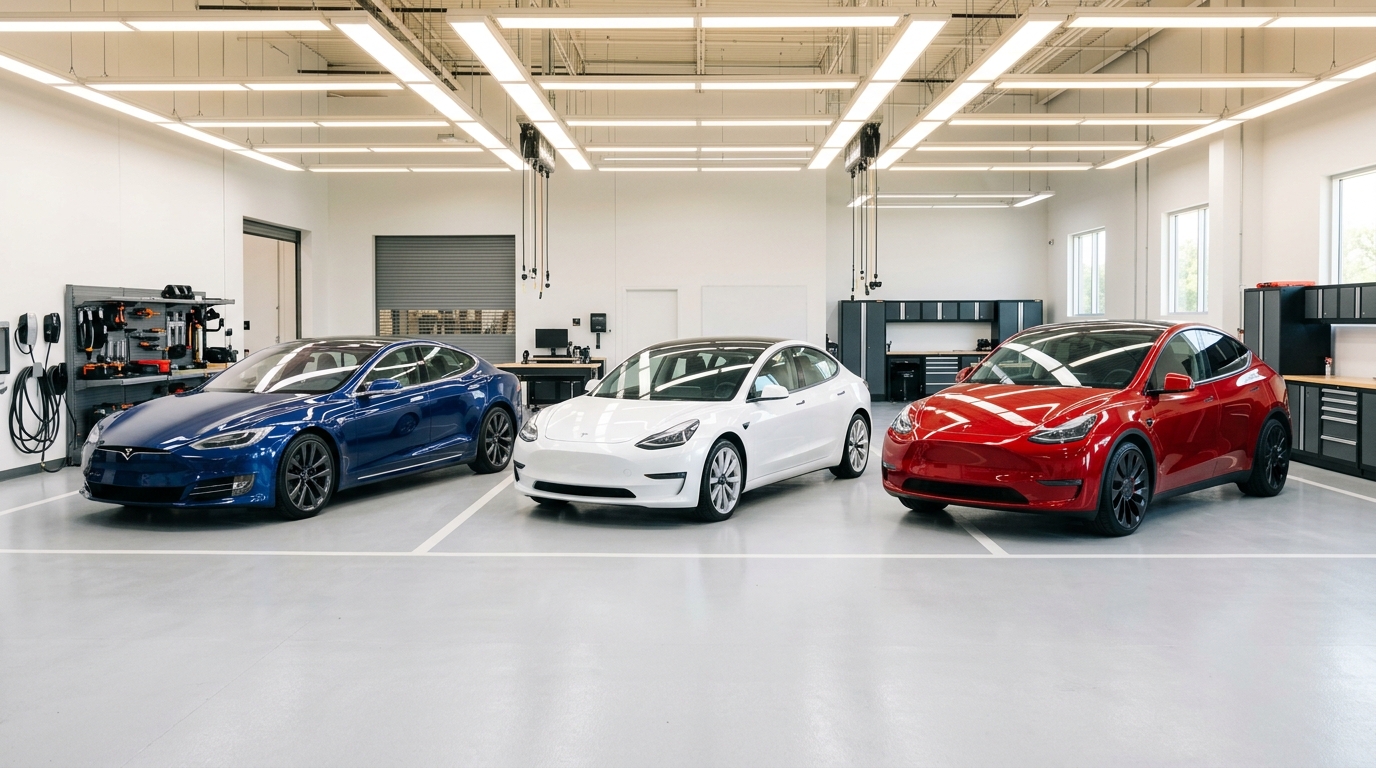 Tesla Model S, Model 3 und Model Y in der Werkstatt